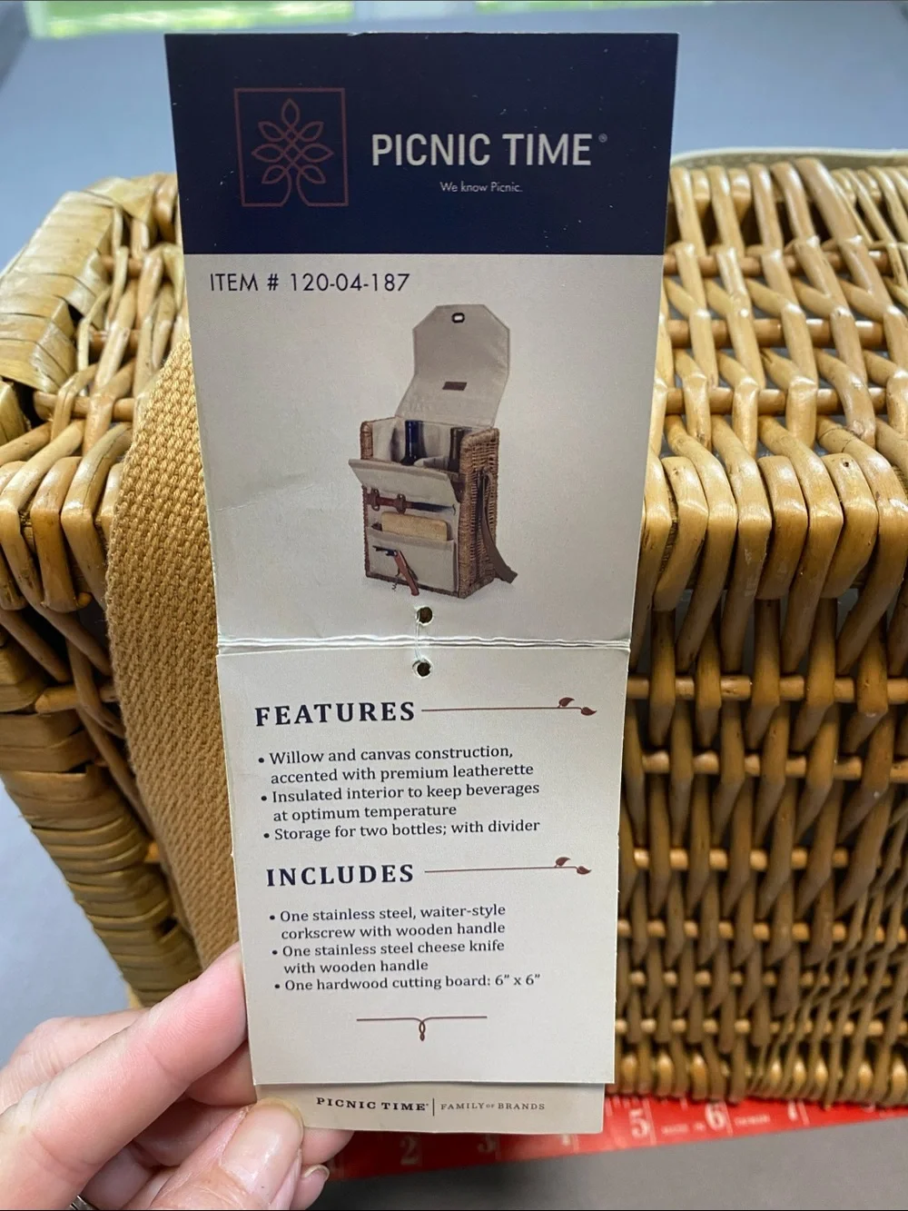 Picnic Time Wine and Cheese Basket with Wine and Cheese Tools